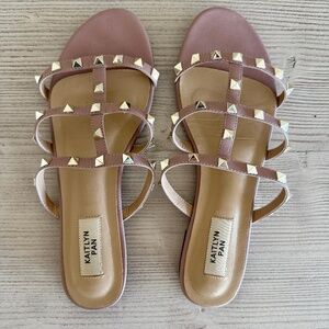 Kaitlyn Pan Studded Strappy Sandals Blush Pink Dusty Mauve